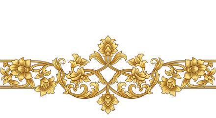 Floral Ornament with Golden Texture on White Background