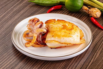 Gourmet roasted whole cuttlefish seafood
