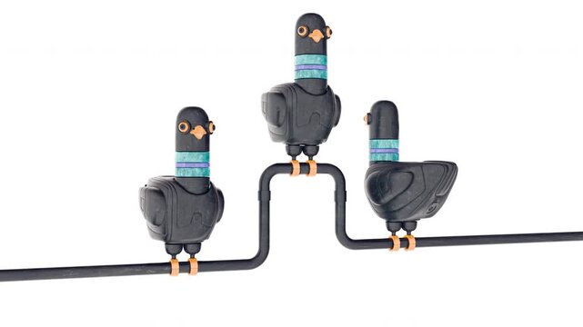Mechanical funny bird pigeon in realistic cartoon style. 3d animation concept art character robot.