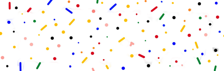A white cloud-like shape filled with colorful dots and sprinkles