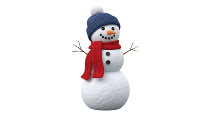 Adorable 3D Snowman Character Wearing Knit Cap and Red Scarf