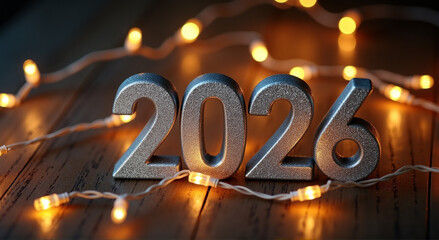 Happy New Year 2026 greeting with glowing typography and shimmering festive effects
