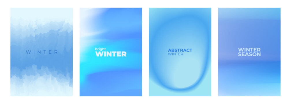 Set of Winter theme abstract blurred backgrounds. Winter season bright color gradients for creative seasonal graphic design. Vector illustration.