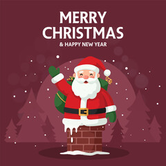 Merry Christmas and Happy New Year Vector Template, Holiday Social Media Post Design
