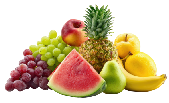 Vibrant, fresh assortment of fruits including watermelon, grapes, pineapple