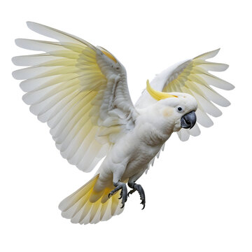 White cockatoo bird with wings spread isolated on transparent background