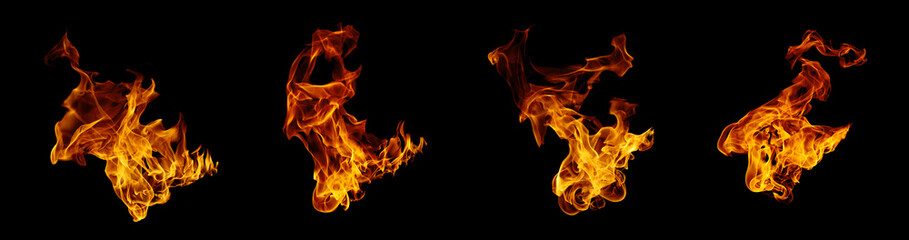 Abstract fire flames isolated on black background, orange and yellow burning fire movement texture....