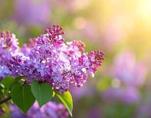 Obraz premium Vibrant lilac blossoms in sunlight