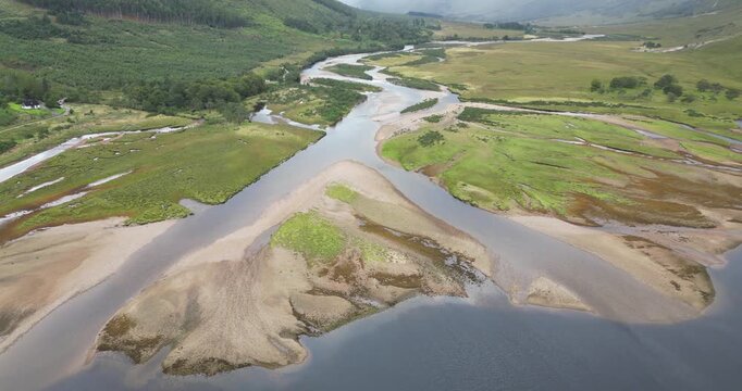 Aerial view of Glen Etive in Scotland, UK 