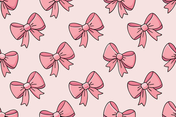Fototapeta premium Seamless Pattern of Pink Bows on a Light Pink Background