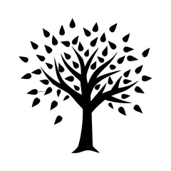 autumn tree with falling leaves icon 