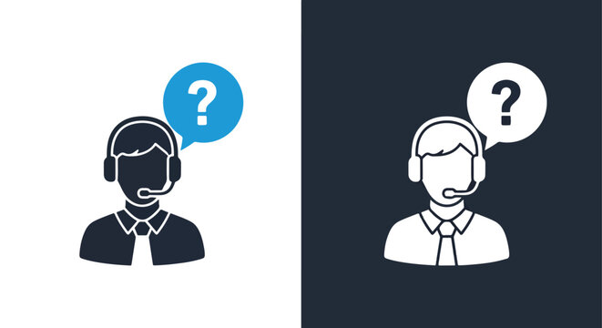 Help desk agent with question icon - Vector icon symbol for website - Icon vector - Blue icon vector - Powered by Adobe