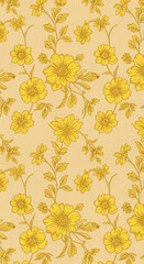 floral, vintage, yellow, pattern, seamless, botanical, background, flowers, design, elegant, classic, textile, leaves, retro, wallpaper, print, ornament, nature, decorative, beauty, style