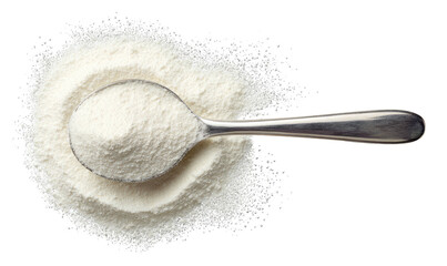 Spoon of white powder on black background