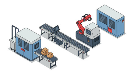Isometric robotics and automation in a modern manufacturing factory