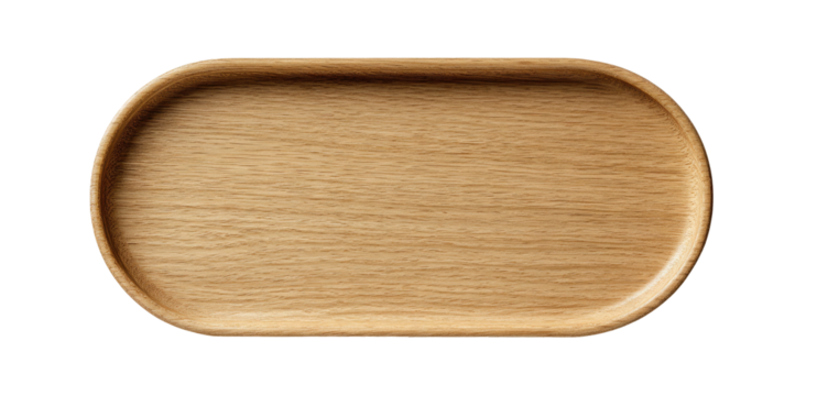 Oval wooden tray with smooth grain texture