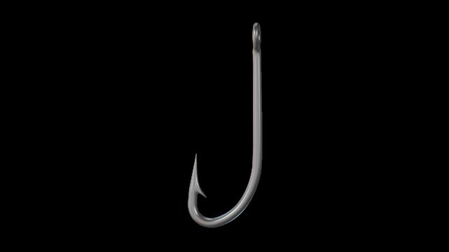 Isolated Metallic Fishing Hook on Black Background