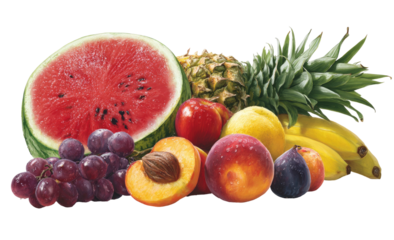 Vibrant assortment of ripe, fresh fruits on a dark background