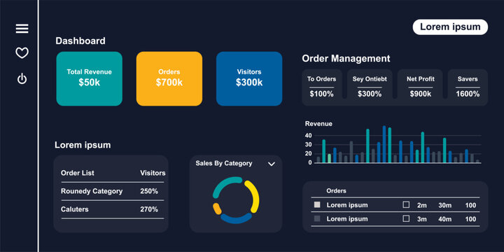 Dark Theme Dashboard UI/UX Template for Business Analytics