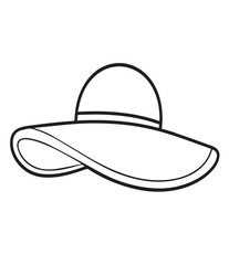 Wide-Brimmed Sun Hat Vector – Black and White Fashion Accessory for Summer, Beach, and Minimalist Design