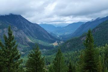 Obraz premium Winthrop: Scenic Evergreen Valley Surrounded by Cascades, Perfect for Hiking and Skiing Adventures