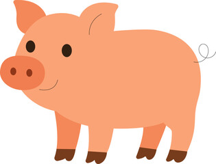 Cute pink pig flat vector illustration in simple cartoon style. Farm animal design .
