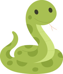 Cute cartoon snake vector illustration. Adorable green reptile character for kids and jungle design.
