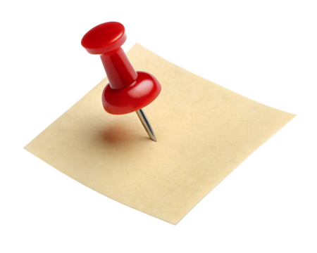 Close-Up of a Red Pushpin Sticking into a Small Beige Note Paper