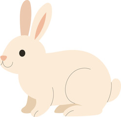 Cute white rabbit cartoon vector illustration in flat style. Adorable bunny with long ears and simple shapes.