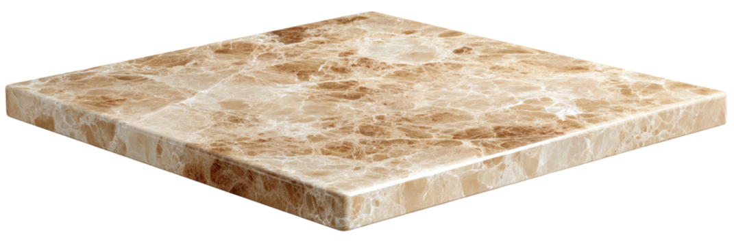 A textured, marble slab with swirling brown and beige patterns
