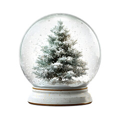Snow globe with a christmas tree inside and snow falling