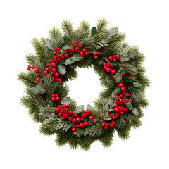 Festive christmas wreath with red berries and green foliage