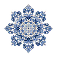 Intricate blue and white snowflake design is very detailed