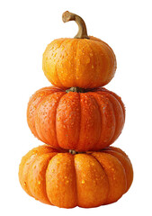 Obraz premium Three stacked, wet, mini pumpkins with stems