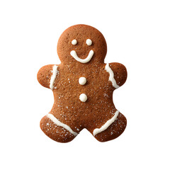 Gingerbread man cookie with white icing close up view