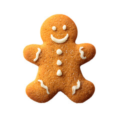 Gingerbread man cookie with white icing close up shot