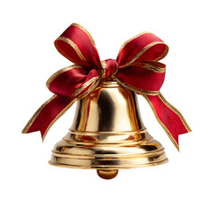 Gleaming golden christmas bell adorned with a festive red and gold ribbon bow