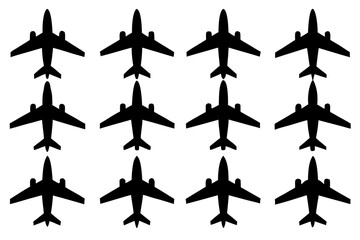 Airplane Silhouette Vector Pack Isolated on White Background