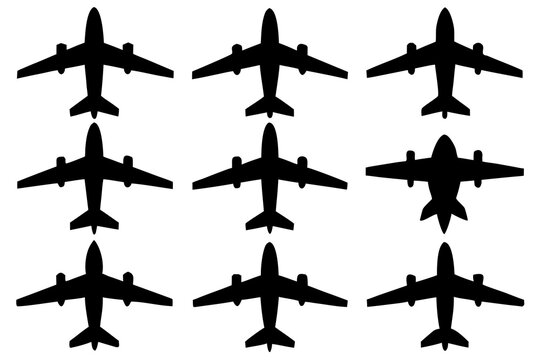 Airplane Silhouette Vector Pack Isolated on White Background