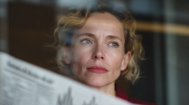 A contemplative Caucasian woman gazes wistfully through a rain-speckled window, embodying introspective solitude and World Philosophy Day