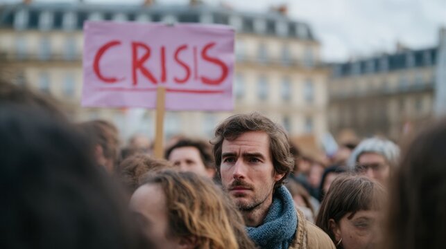 Crowd of diverse protestors rallying under cloudy skies, Palindrome Day, international solidarity, crisis awareness, energetic urban gathering - Powered by Adobe