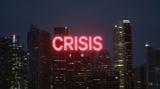 Crisis neon glow illuminates urban jungle, modern existentialism meets tech dystopia, International Day for Natural Disaster Reduction context