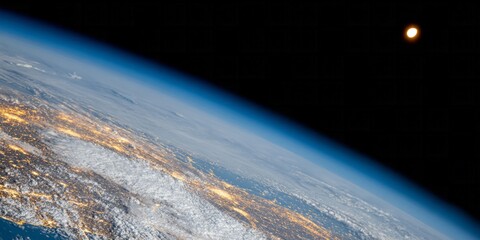 Breathtaking celestial Earthscape with glowing urban veins, ideal for World Earth Day, cosmic meditation, celestial reflections