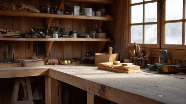 Rustic workshop bathed in morning light, echoing the spirit of craftsmanship, whispering secrets of National Handicrafts Day