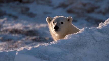 Obraz premium Frost-kissed polar bear exploring Arctic twilight, symbolizing International Polar Bear Day and Northern Hemisphere's enigmatic winter solstice