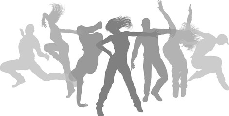 Street dancers dancing silhouette hip hop dance silhouettes poses set