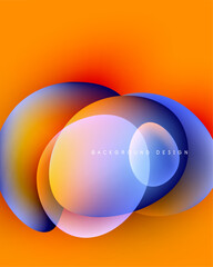 Abstract colorful circles overlap, creating vibrant visual effect. Orange background complements blue, pink hues. Modern design element.