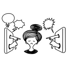 hand drawn doodle icon about social media bullying cyberbully from mobile phone on girl