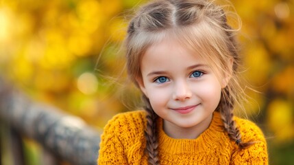 Fototapeta premium Young girl smiling wearing braids in autumn