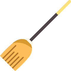 Simple flat illustration of a broom cleaning tool with wooden handle for sweeping dust